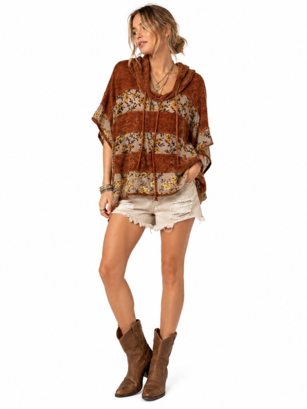 Dor Dor Couture Burnout Velvet Poncho Womens S Floral Sheer Boho Lagenlook Artsy